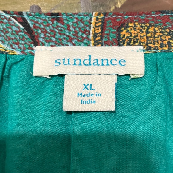 Sundance Feather Print Teal Dress, Tiered, with Pockets, lined XL - Picture 2 of 10